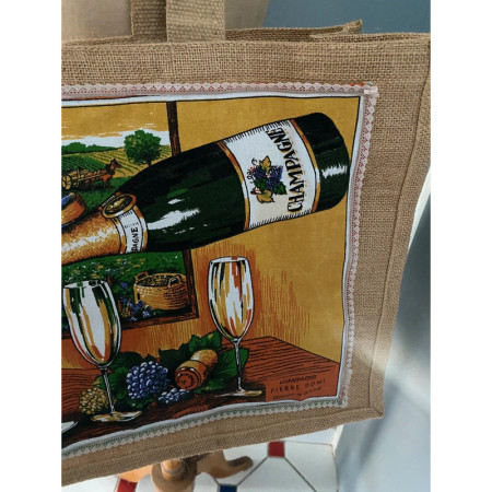 Sac cabas "Vendanges en Champagne"  - upcycling tissus vintage 1970-80