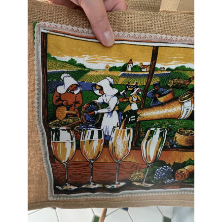 Sac cabas "Vendanges en Champagne"  - upcycling tissus vintage 1970-80