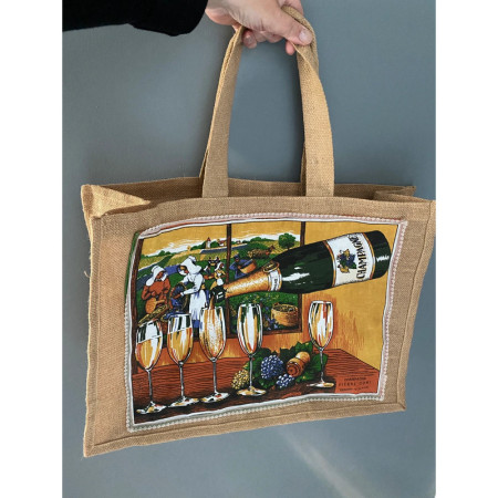 Sac cabas "Vendanges en Champagne"  - upcycling tissus vintage 1970-80