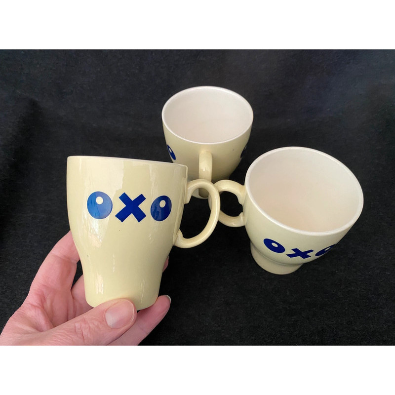 Lot 3 mugs "OXO" jaune pastel