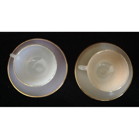 Lot 5 tasses & sous-tasses "Opaline pastel" Arcopal