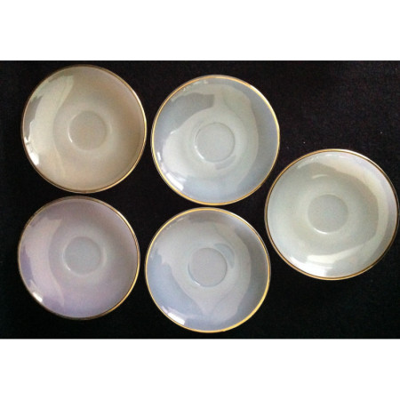 Lot 5 tasses & sous-tasses "Opaline pastel" Arcopal
