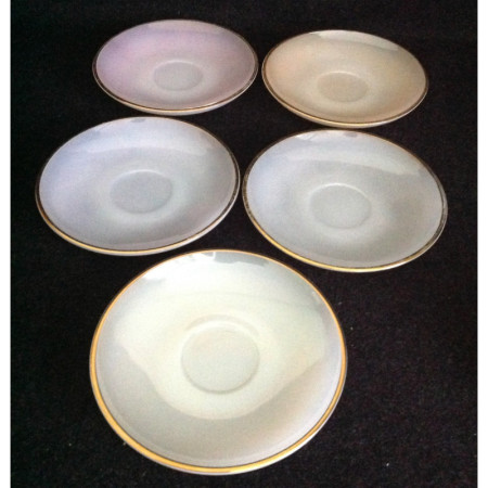 Lot 5 tasses & sous-tasses "Opaline pastel" Arcopal