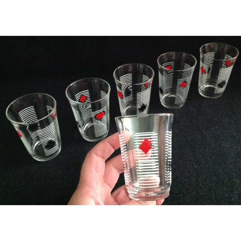Lot 6 verres "Belote" - 1960