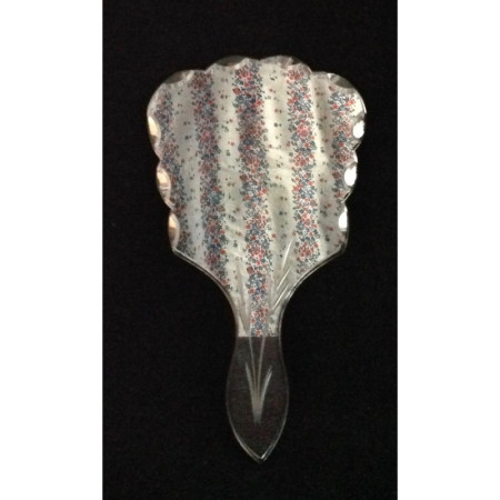 Miroir à main ancien - verre gravé