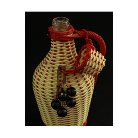 PETITE BOUTEILLE SCOUBIDOU ET OSIER "CASSIS" 1950 - 1960