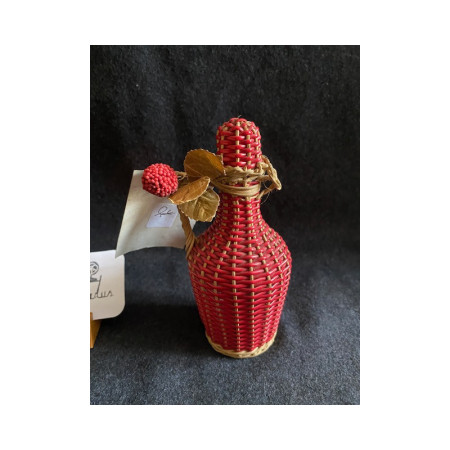 Petite bouteille scoubidou et osier "Framboise" 1950 - 1960