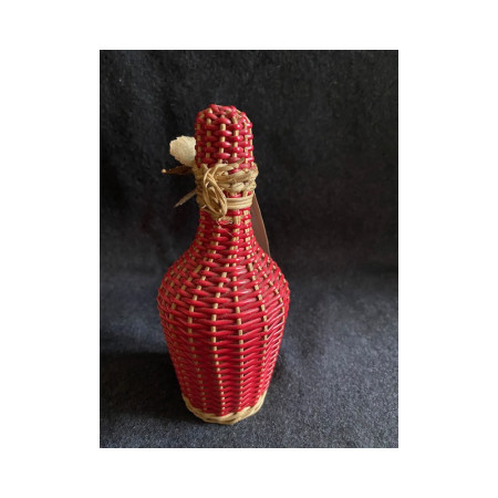 Petite bouteille scoubidou et osier "Framboise" 1950 - 1960
