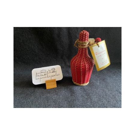 Petite bouteille scoubidou et osier "Framboise" 1950 - 1960