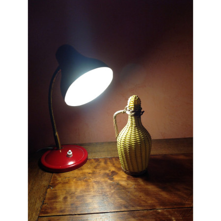 Petite bouteille Scoubidou osier jaune pastel 1950 - 1960