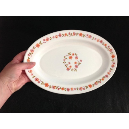 Plat ovale Arcopal - Décor fleuri "Scania" orange