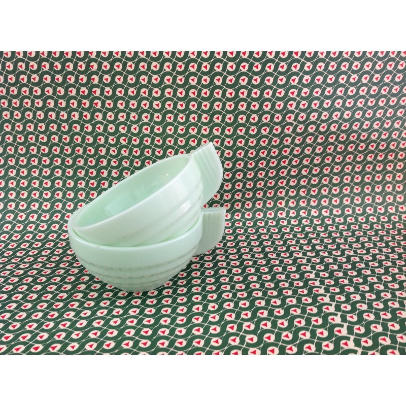 DUO TASSES OPALINES verte "ART DÉCO"