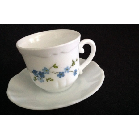 Ensemble tasse et sous-tasse café Arcopal - "Myosotis"