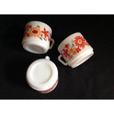 Trio tasses café Arcopal - Décor fleuri orange