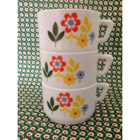 Trio tasses café Arcopal - Décor fleuri