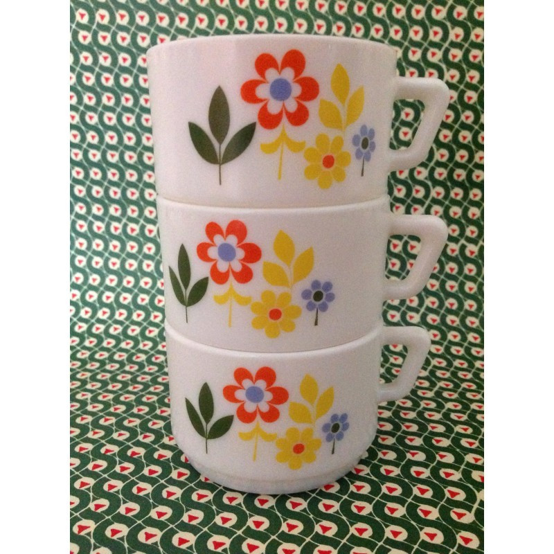 Trio tasses café Arcopal - Décor fleuri