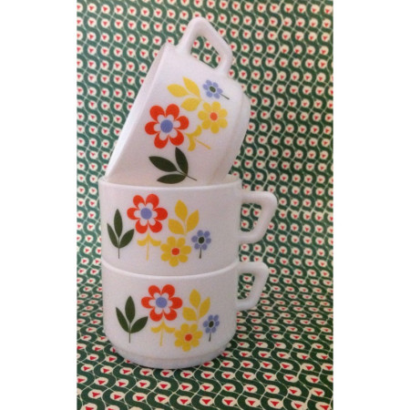 Trio tasses café Arcopal - Décor fleuri