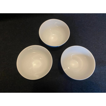 LOT DE 3 PETITS BOLS PORCELAINE "Pantone Blue 2925"