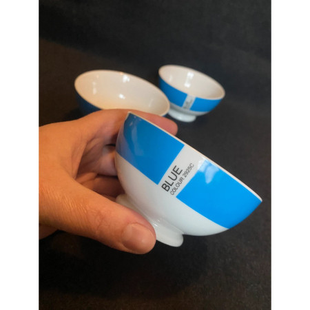 LOT DE 3 PETITS BOLS PORCELAINE "Pantone Blue 2925"