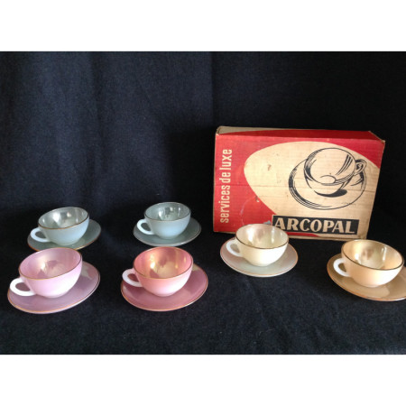 Rare service Arcopal "Opalines pastels" boîte d'origine