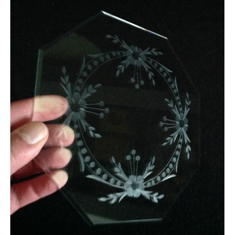 Plaque de verre ancienne taillée biseautée - 18cm