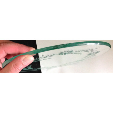 Plaque de verre ancienne ronde taillée biseautée - 27 cm