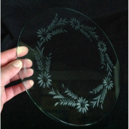 Plaque de verre ancienne ronde taillée biseautée - 27 cm