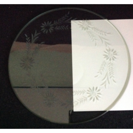 Plaque de verre ancienne ronde taillée biseautée - 27 cm