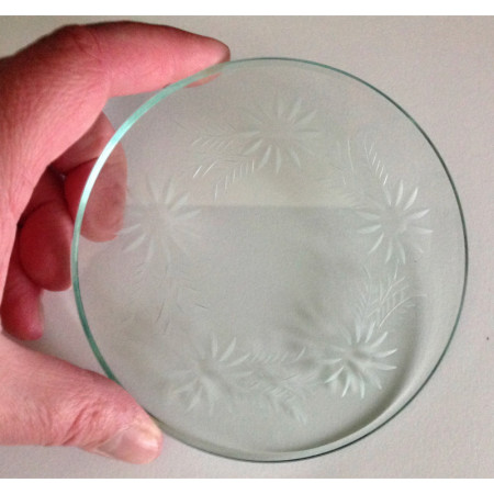 Plaque de verre ancienne ronde taillée biseautée - 12 cm