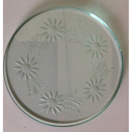 Plaque de verre ancienne ronde taillée biseautée - 12 cm