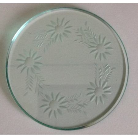 Plaque de verre ancienne ronde taillée biseautée - 12 cm