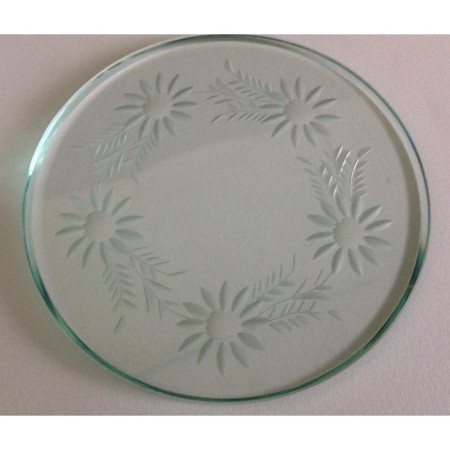Plaque de verre ancienne ronde taillée biseautée - 12 cm
