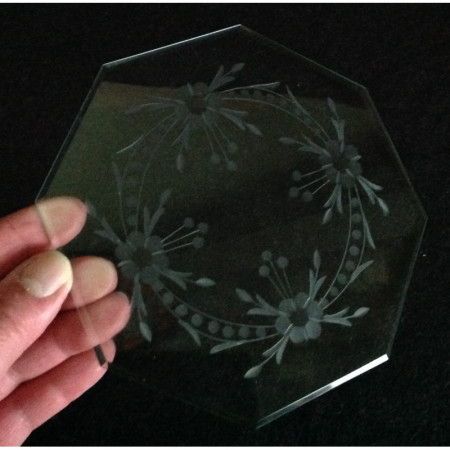 Petite plaque de verre ancienne taillée biseautée - 15cm