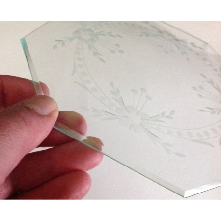 Petite plaque de verre ancienne taillée biseautée - 15cm