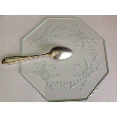 Petite plaque de verre ancienne taillée biseautée - 15cm