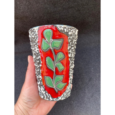 Petit vase lave fifties "femme au chapeau" Style Vallauris
