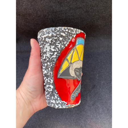 Petit vase lave fifties "femme au chapeau" Style Vallauris