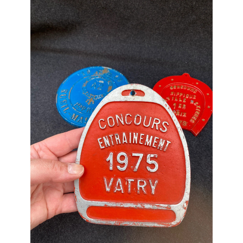 Lot de 3 plaques de concours hippique vintage 1970-80