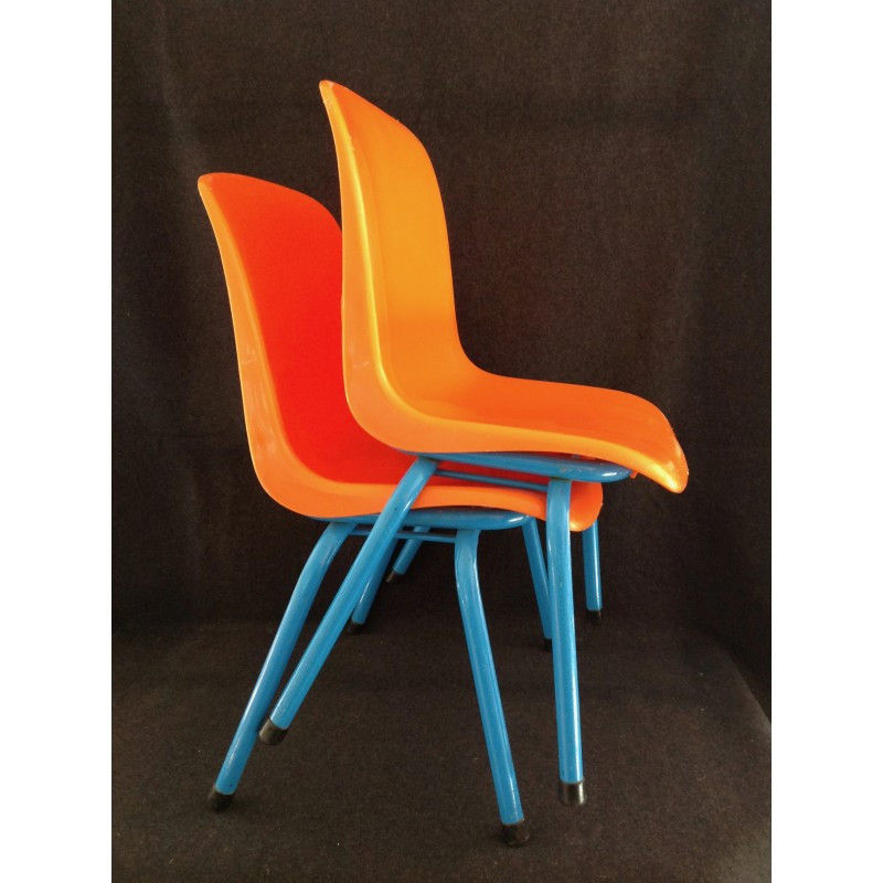 Duo chaises scolaires orange-bleu