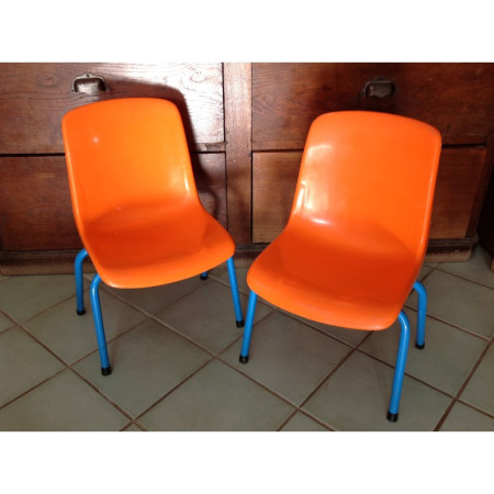 Duo chaises scolaires orange-bleu