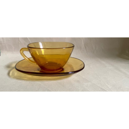 2 tasses et sous-tasses Vereco ambré