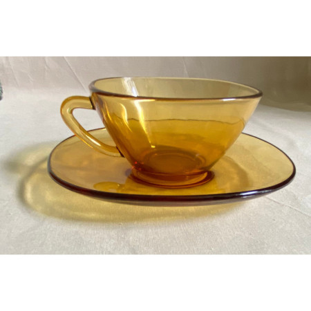 2 tasses et sous-tasses Vereco ambré