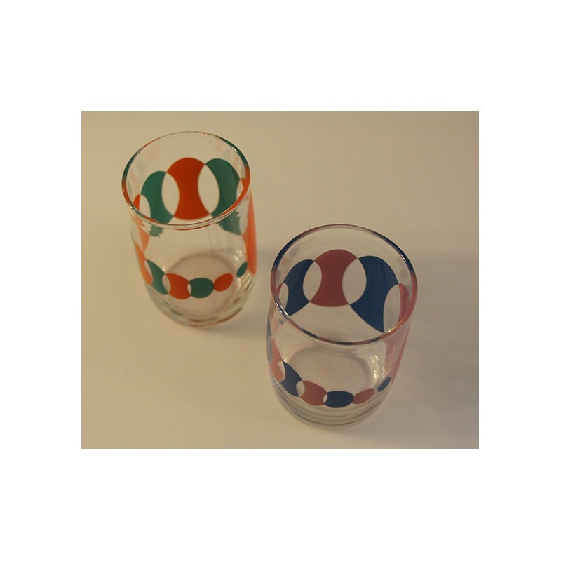 2 VERRES MOTIF PSYCHÉDÉLIQUE - 1970
